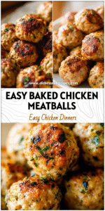 Golden baked chicken meatballs served on a tray with herbs and sauce made from ground chicken balls.